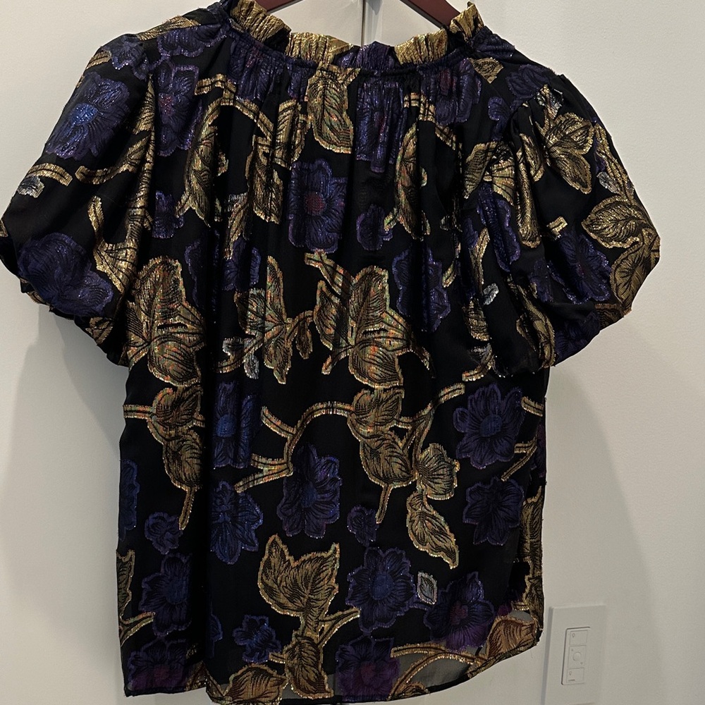 Sea NYC Leandra Black, Purple and Gold Floral Top Blouse, XS - Picture 8 of 8
